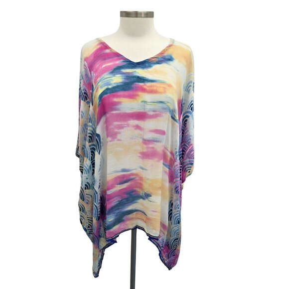 Mona B Womens Watercolor Swimsuit Coverup One Size Sheer Beach Vacation NWT - Picture 1 of 13